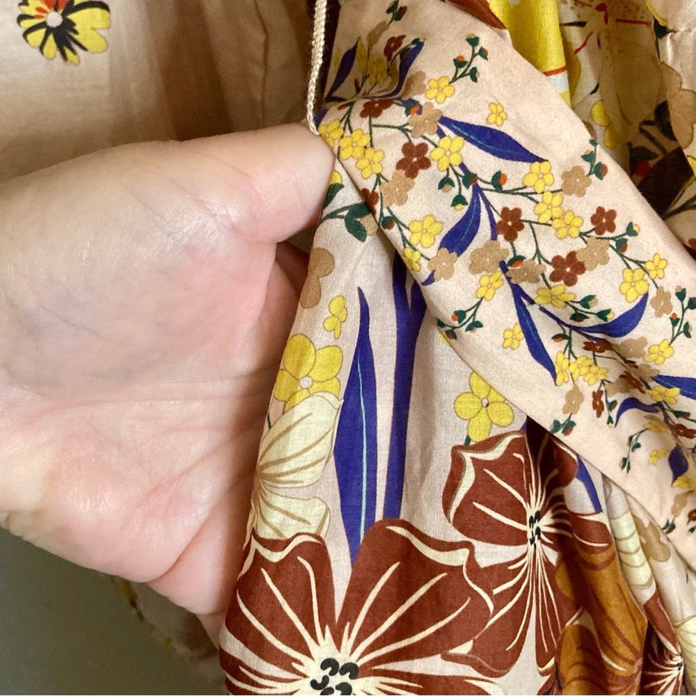 NEW FARM Rio Beauty Bouquet Pink Puff Sleeve Mini Dress Floral Button Size L - Picture 11 of 16